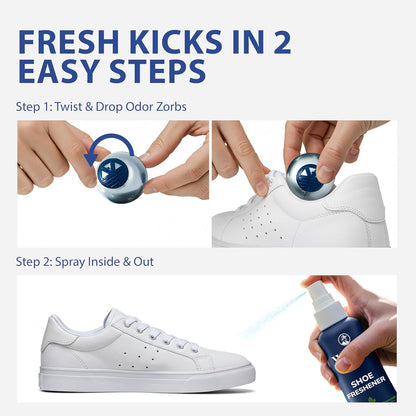 Shoe Deodorizer Spray & Odor Eliminator Kit - Shoe Spray for Smelly Shoes, Feet & Gym Bags | Peppermint Scent | Odor Removal & Shoe Cleaning Solution | 4 fl oz Spray + 2 Pairs of Deodorizer Balls