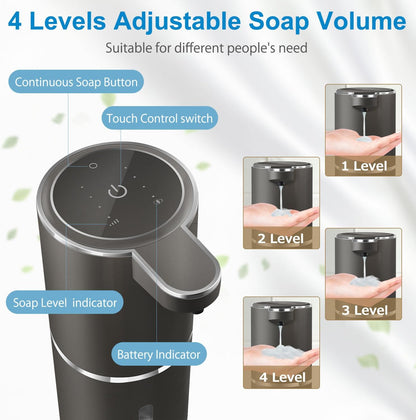 Automatic Foaming Soap Dispenser,4-Level Adjustable Foam, Wall Mount,USB Rechargeable,12.8oz/ 380ml,Touchless Hand & Dish Soap Dispenser for Bathroom, Kitchen,Hotel, Restaurant