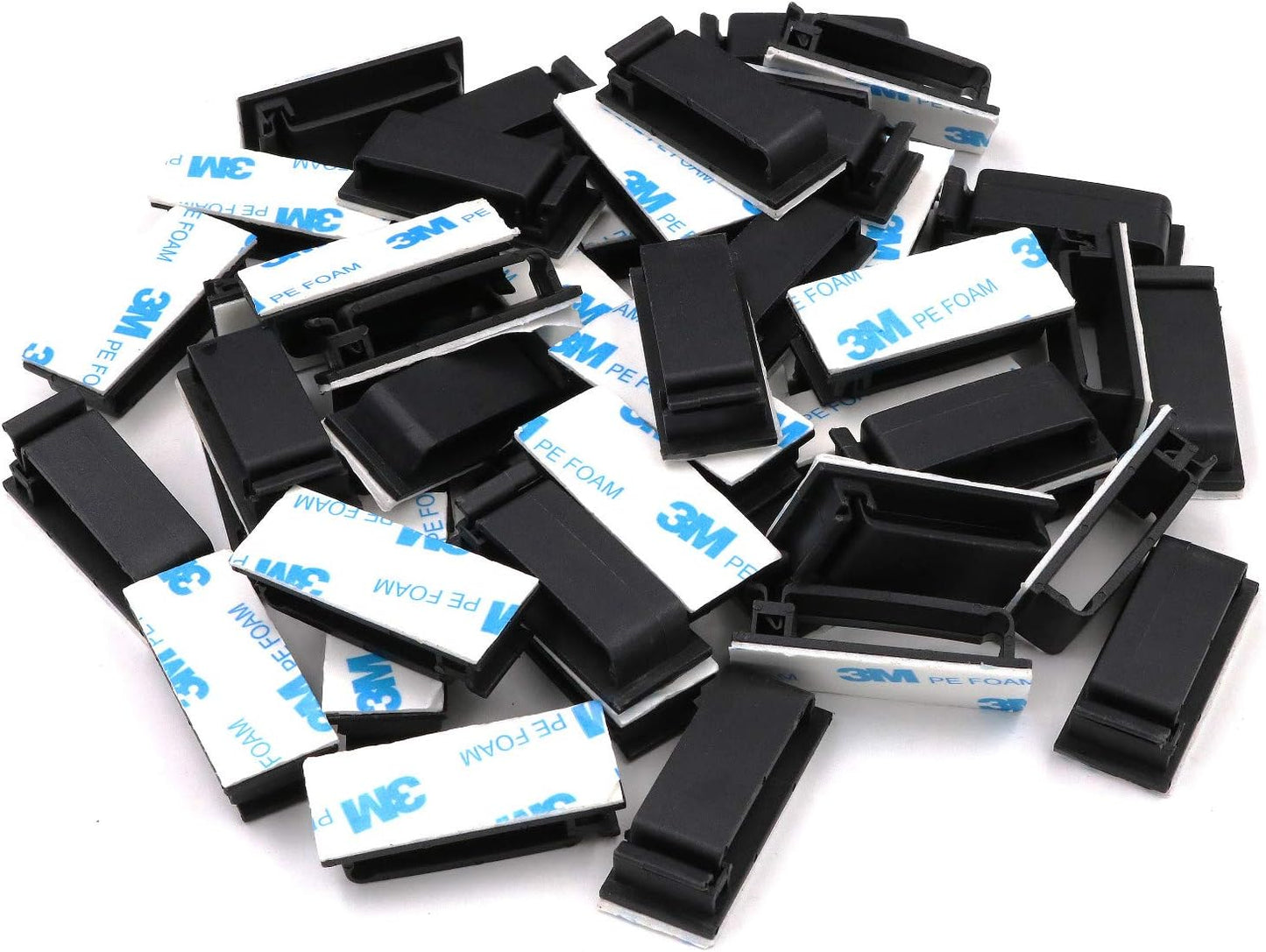 Cable Clips 3M Adhesive, Multipurpose Wire Clamps for Cable Management and Cable Runs - 50 Pack Black Bundled with 10 Reusable Cable Ties