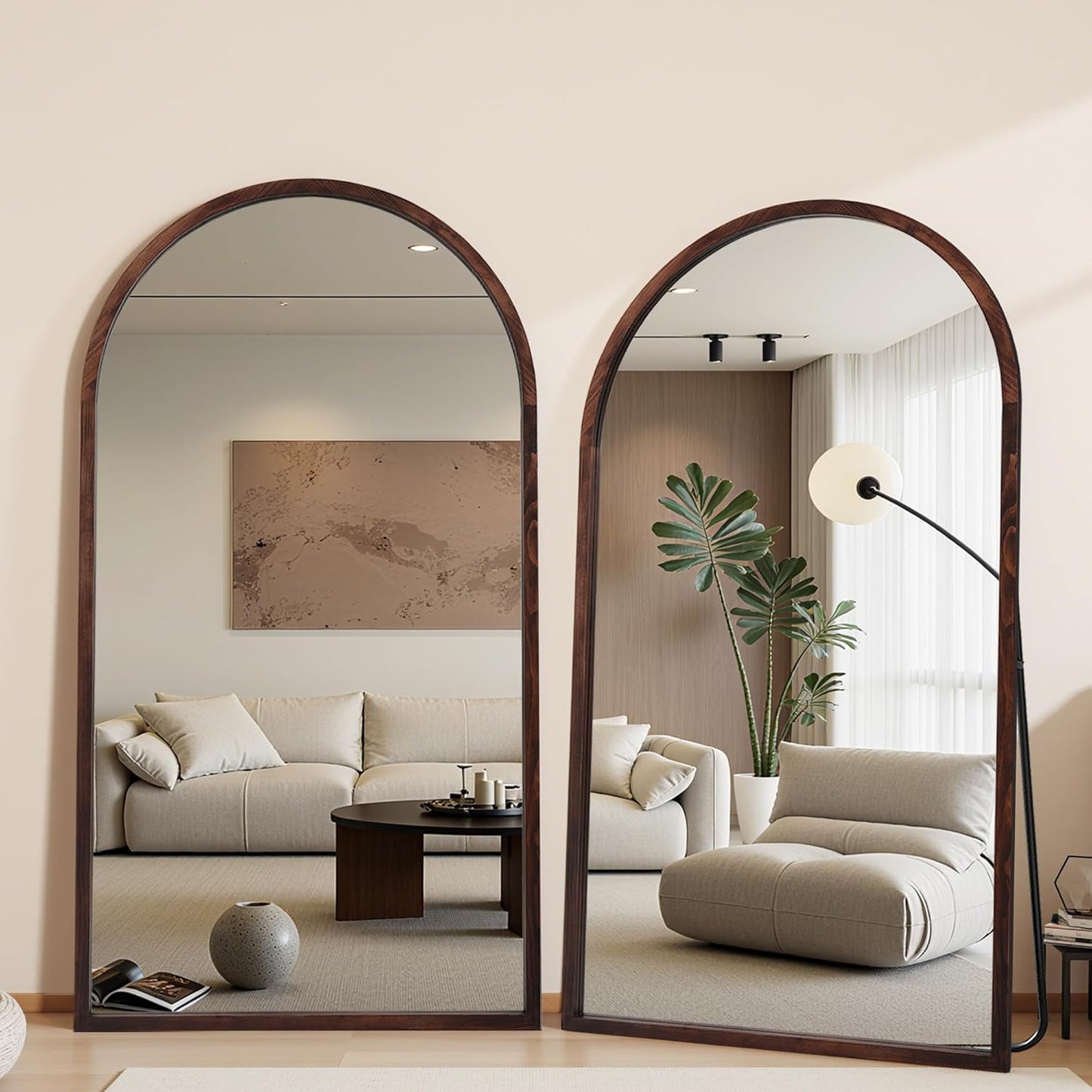 Suidia Full Length Mirror, Oversized Floor Mirror with Solid Wood Frame, Large Standing Mirror for Bedroom Living Room, Wood Art Style, Dark Walnut, 74" L x 32" W