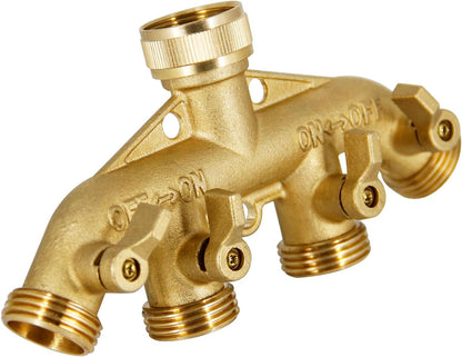 Triumpeek 4 Way Brass Hose Splitter, Heavy Duty 4-Way Garden Hose Connector 3/4 Inch, Solid 4 way hose adapter