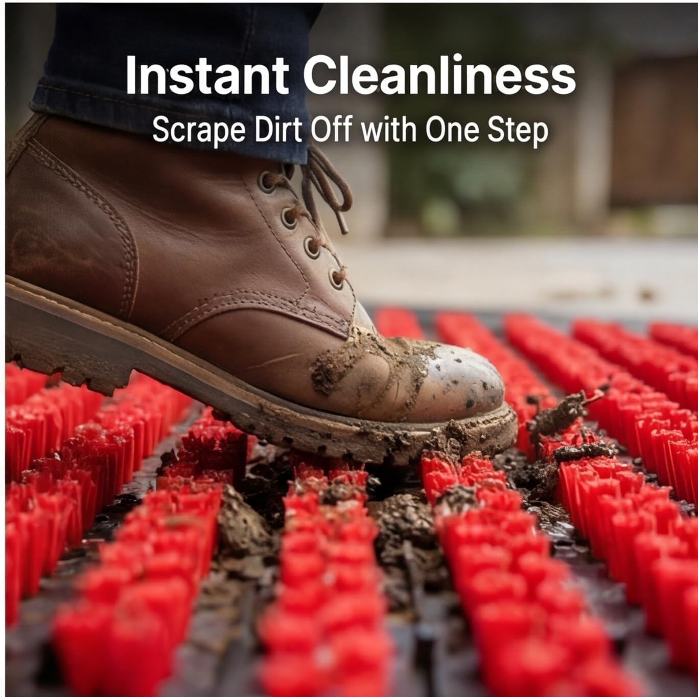 Heavy Duty Outdoor Boot Scraper Mat, 29.5" x 17.5" | Mud & Snow Doormat with Stiff Nylon Bristles, Modular Interlocking Shoe Cleaner for Garden 1.37" Thick