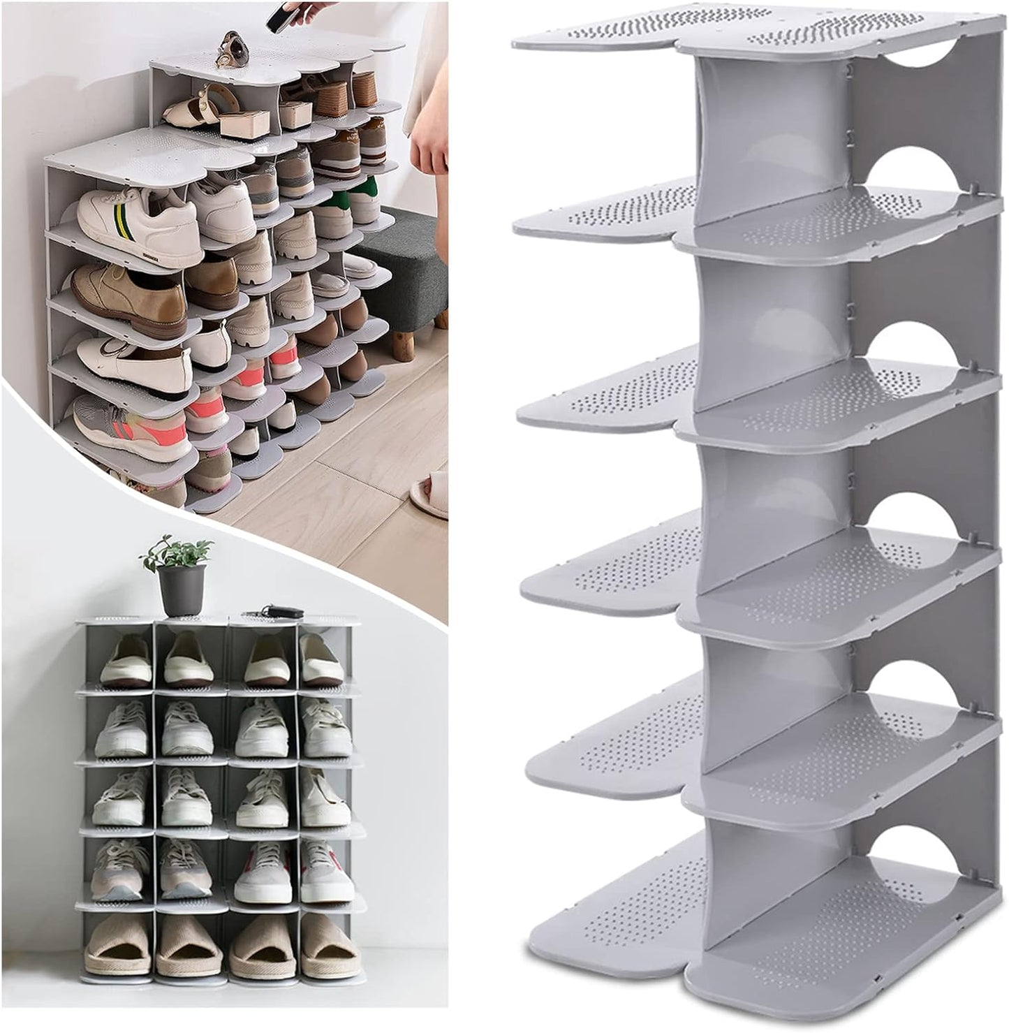 6-Tier Narrow Shoe Rack for Small Entryways, Space-Saving Adjustable Stackable Shelves, Free Standing Shoe Organizer for Closet, Corner, Doorway, Grey