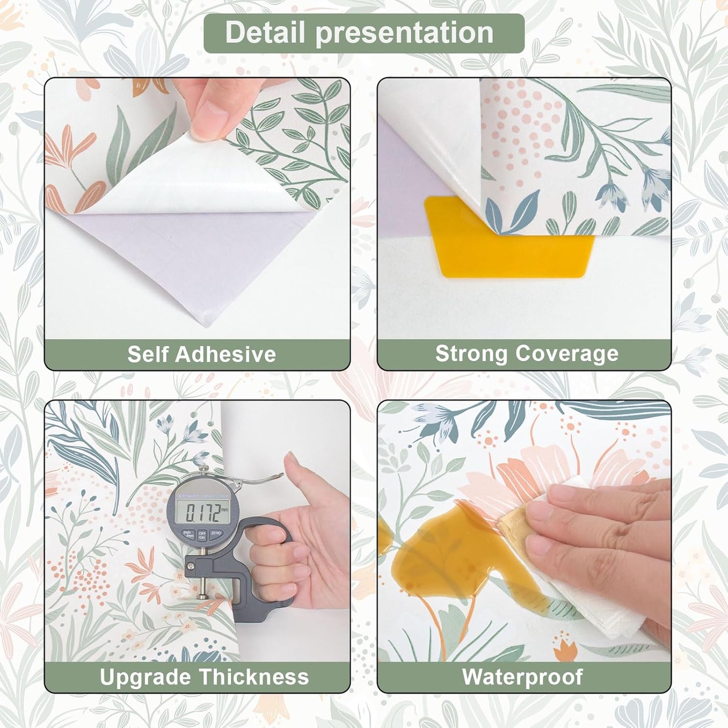 Fititem Floral Peel and Stick Wallpaper Boho Floral Contact Paper Modern Flower Removable Self Adhesive Waterproof Wallpaper for Bathroom Bedroom Fun Wildflower Contact Paper Cabinets 17.3inW 78.7inL