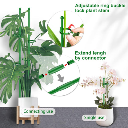 20Pcs Plant Support Stakes 17 inch SupKing Garden Orchid Sticks Extended to 3ft 4ft 5ft Plant Poles with Clips for Indoor Outdoor Potted Tomato Rose Amaryllis Vegetables Comes with 20 Ties（Green）