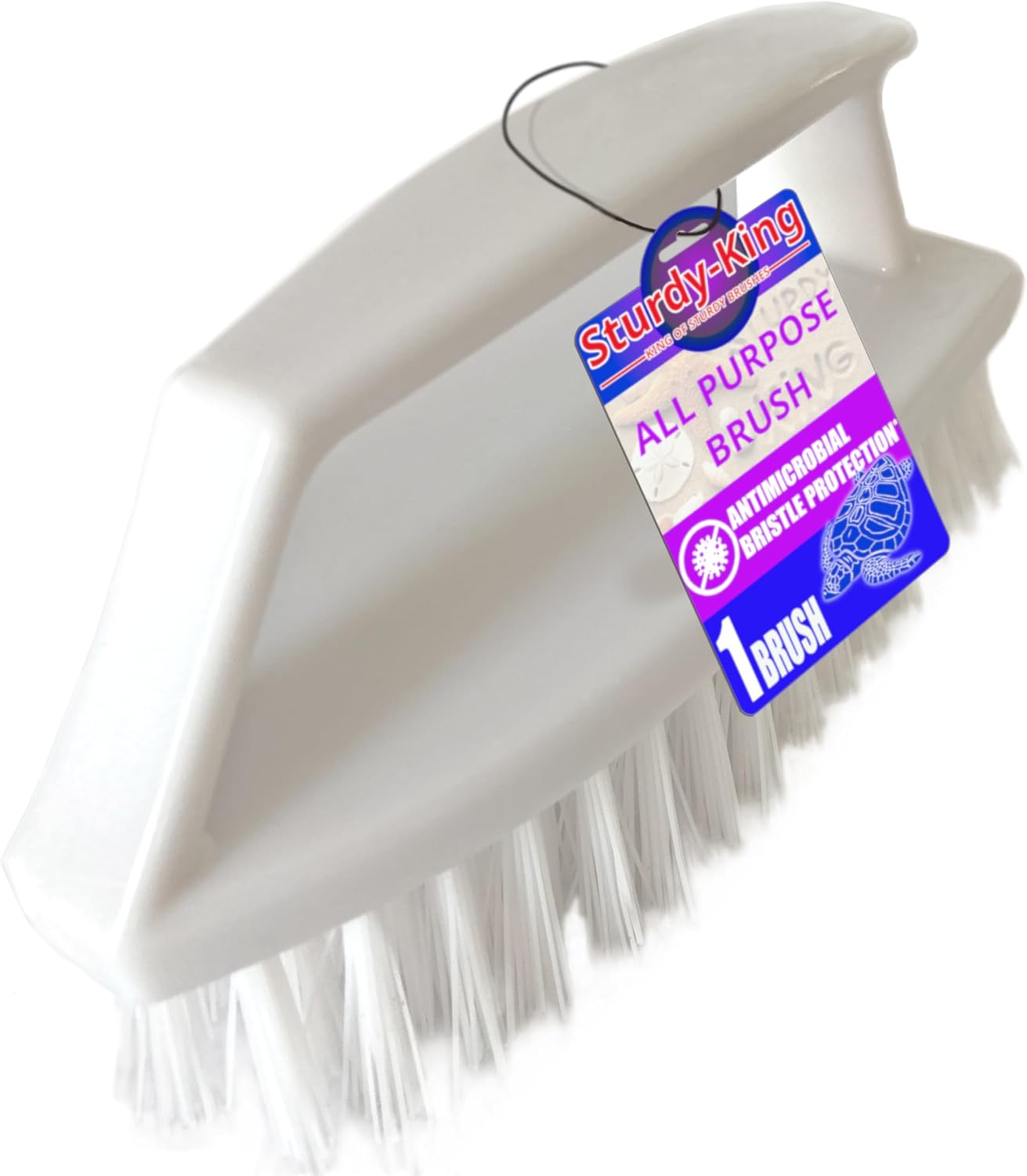 Scrub Brush Unbreakable Handle 6" White, Stiff Heavy-Duty Bristles Tough on Baked-on Grime Dishes Pots Grill Tub Shower Bathroom Tile Grout Floor Concrete Tires Carpet Unbreakable Handle