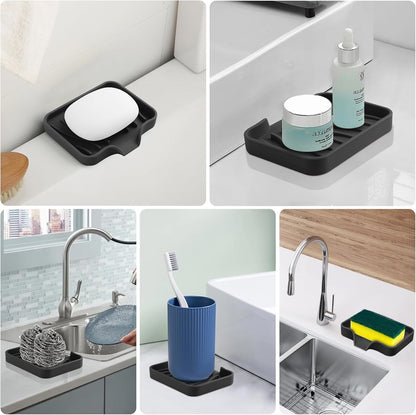 Silicone Soap Dish with Drain, SAISN Kitchen Soap Tray for Shower 2 Pack Self Draining Soap Dish Soft Bathroom Soap Holder for Kitchen Sink Flexible Portable Soap Saver, White