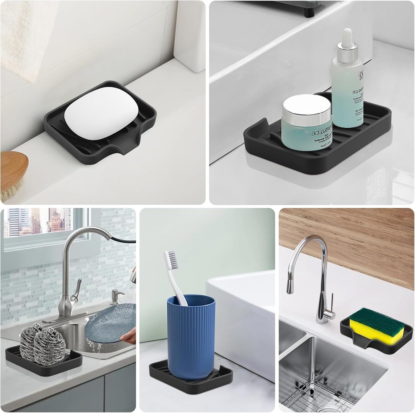 2PCS Self Draining Soap Holder,Spofit Silicone Soap Dish, Suitable for for Kitchen, Bathroom, Shower, Bath Tub,Soap Container (White)