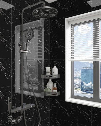 WADILE 10pcs Peel and Stick Shower Waterproof Marble Tiles Wall Panels, 11.8"x11.8" Self-Adhesive Backsplash, for Home Bathroom, Kitchen, Living Room White (Not Real Tile)