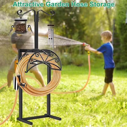 TomCare Garden Hose Holder Heavy Duty Water Hose Holder Holds 160 FT Hoses 4 Spikes Hose Reel Freestanding Hose Hanger Sturdy Hose Storage Stand for Outside Yard Lawn