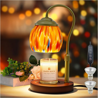 Candle Warmer Lamp with Timer Dimmer - Height Adjustable Wax Melt Warmer for Jar Candles, Blown Art Glass Candle Warming Lamp with 2 Bulbs Birthday Gifts for Mom Women Candle Holders for Home Decor