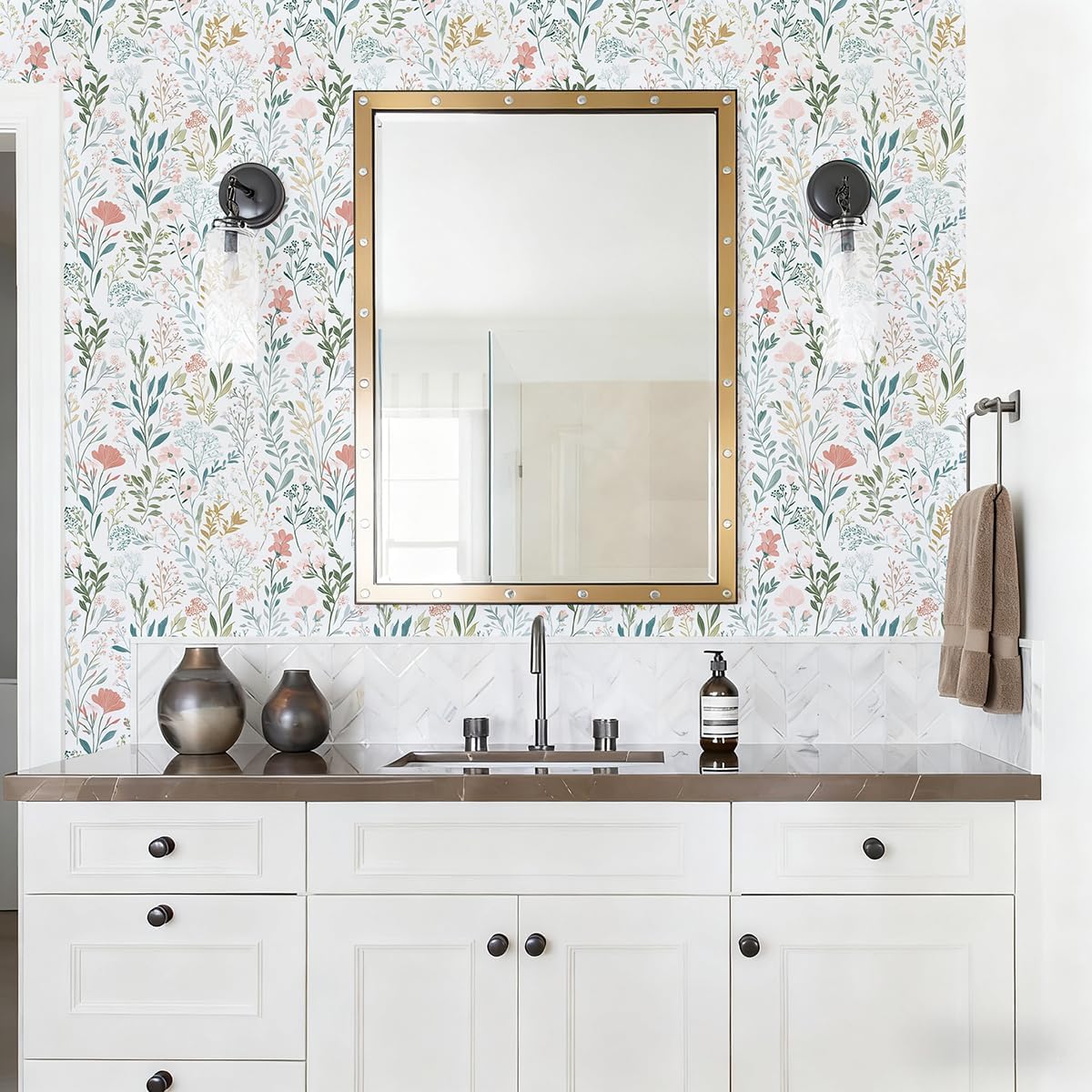 Froluya Floral Peel and Stick Wallpaper Boho Floral Contact Paper 16.9" x 118.1" Modern Wildflower Self Adhesive Wallpaper for Bathroom Flower Decorative Removable Wall Paper for Bedroom Cabinets