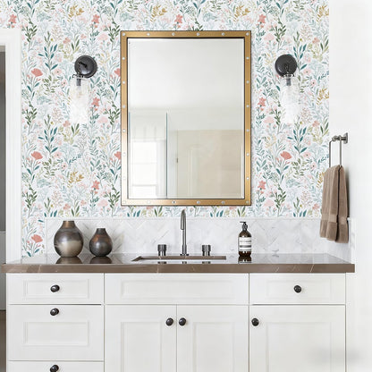 Froluya Floral Peel and Stick Wallpaper Boho Floral Contact Paper 16.9" x 118.1" Modern Wildflower Self Adhesive Wallpaper for Bathroom Flower Decorative Removable Wall Paper for Bedroom Cabinets