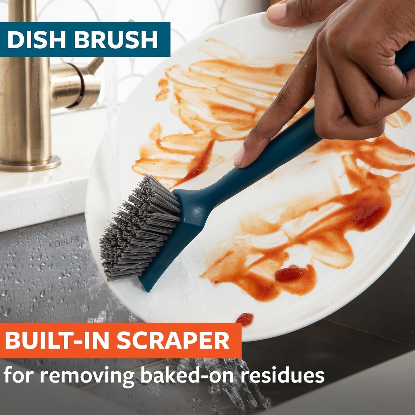 Full Circle Clean Ocean, Heavy Duty Dish Brush, Tough Bristles and Built-in Scraper, Perfect for Cast Iron, Sustainably Made 100% From Recycled Ghost Fishing Nets