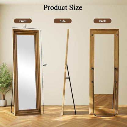 XRAMFY Full Length Mirror 65" x 22", Large Floor Mirror with Solid Wood Frame, Rectangular Style, Freestanding Wall Mounted or Leaning for Bedroom Living Room Entryway, Brown