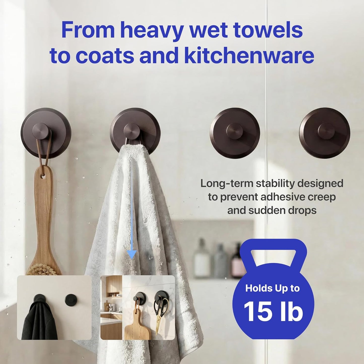 HOME SO Suction Cup Hooks for Shower & Bathroom Towel Holder 2-Pack – Suction Cups Hooks for Hanging Towels, Robes, & Coats - Tiles, Glass Door or Mirror – Shower Hooks & Towel Hooks Organizer - Black