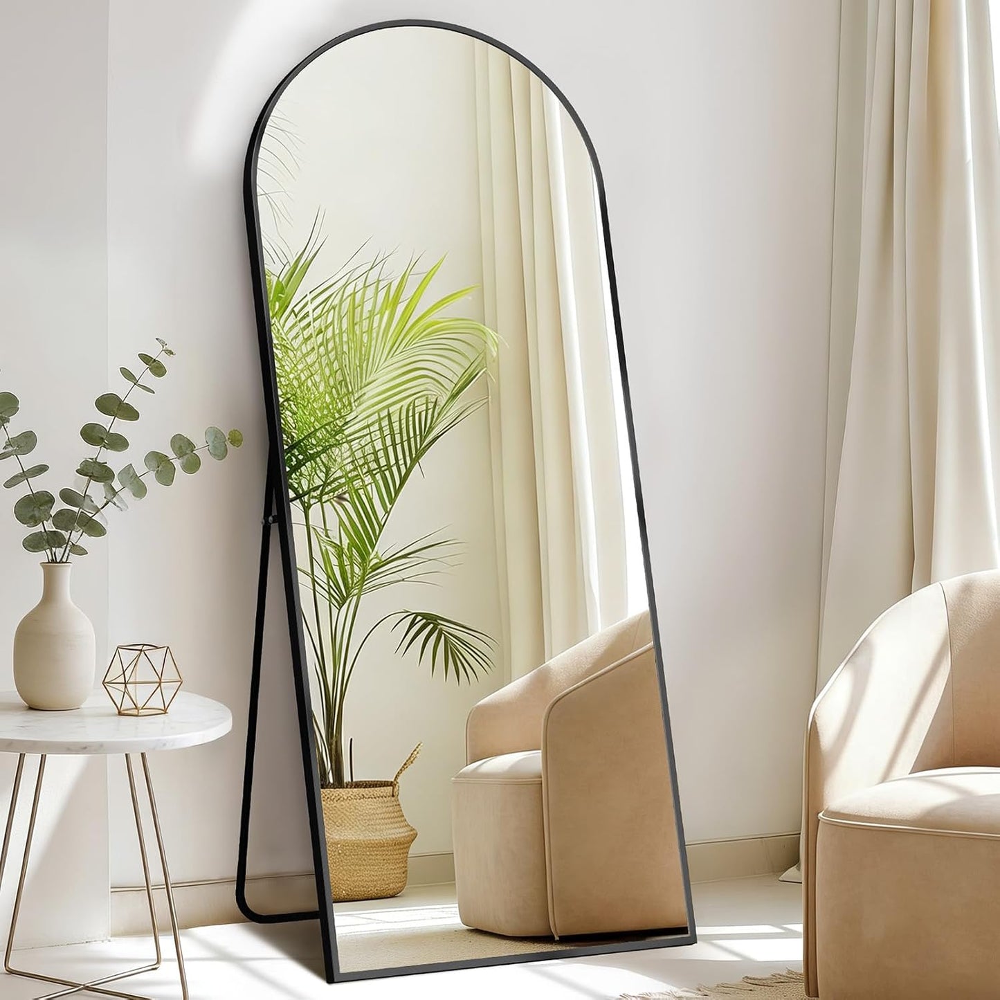DUMOS 64"x21" Arched Full Length Floor Mirror, Full Body Mirror with Stand, Shatterproof Tempered Glass, Modern Aluminum Alloy Frame, Free Standing or Leaning for Home Decor, Gold