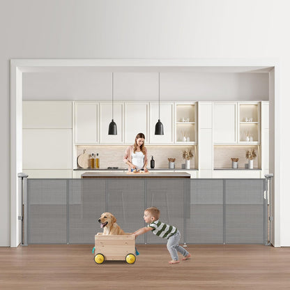 VEVOR Retractable Baby Gate, 34 inch Tall, Extends up to 71 inch Wide, Retractable Gate for Kids or Pets, Mesh Material, Easy to Install for Indoor Stairs, Doorways, Hallways, Playrooms, Gray