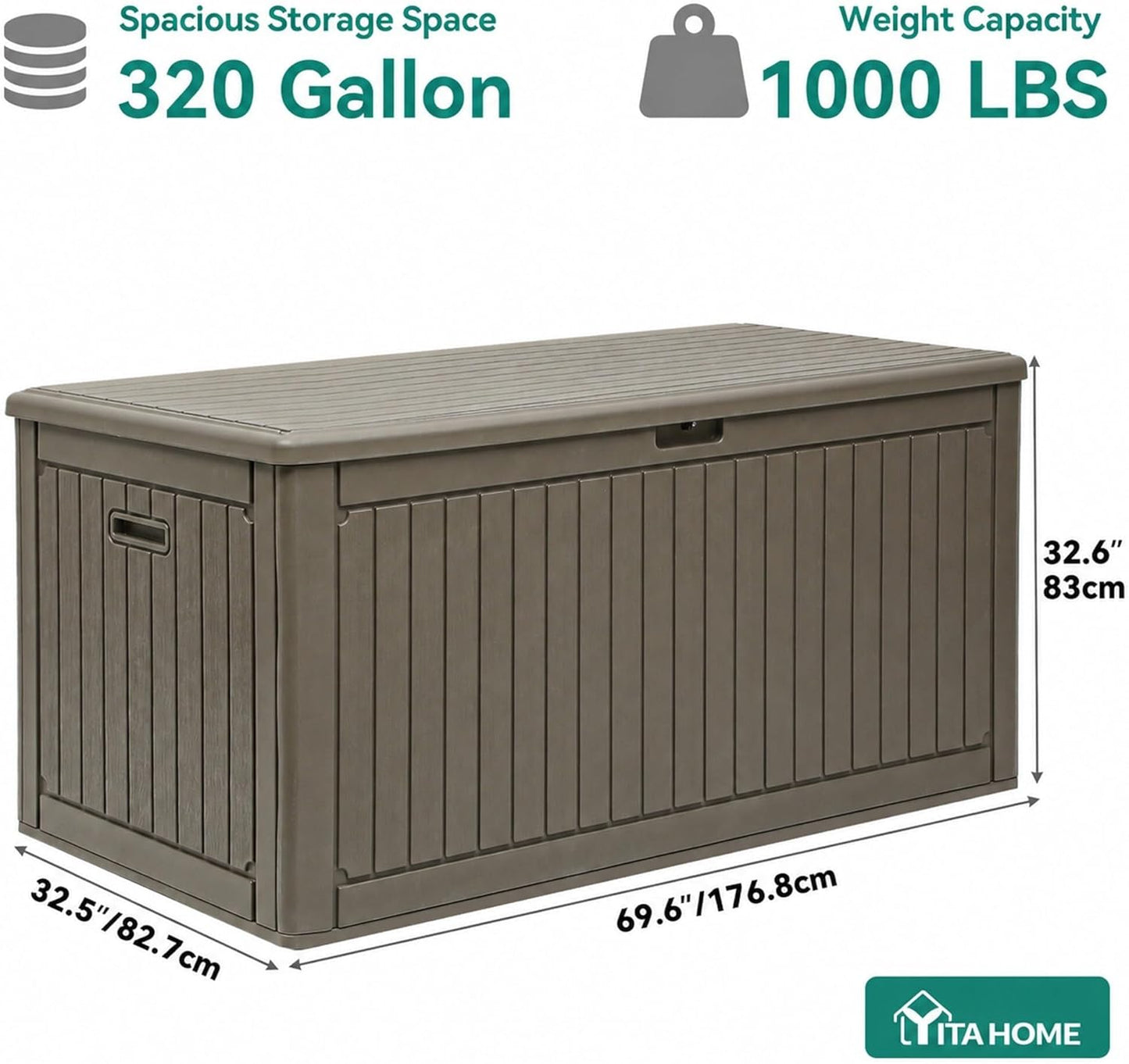 YITAHOME 100 Gallon Large Outdoor Deck Box | Waterproof Resin Storage Box, Lockable Indoor Outdoor Storage Container for Patio Furniture Cushions, Pool Accessories