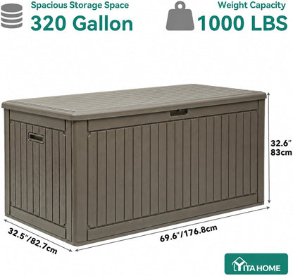 YITAHOME 100 Gallon Large Outdoor Deck Box | Waterproof Resin Storage Box, Lockable Indoor Outdoor Storage Container for Patio Furniture Cushions, Pool Accessories