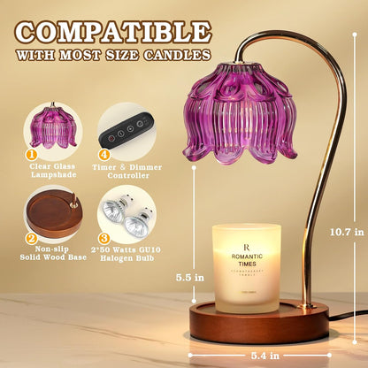 Funistree Flower Candle Warmer Lamp with Timer, Dimmable Candle Lamp Warmer, Christmas Birthday Gifts for Women Mom Her, Housewarming Home Decor, Lotus Wax Warmer for Yankee Candles - Lily Amber
