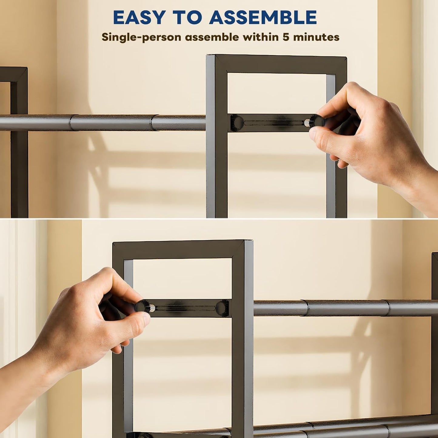 Mavivegue 19“- 43” Adjustable Shoe Rack, 3 Adjustable Length, 3 Tier Expandable Shoe Rack for Closet, Entryway, Shoe Shelf, Black