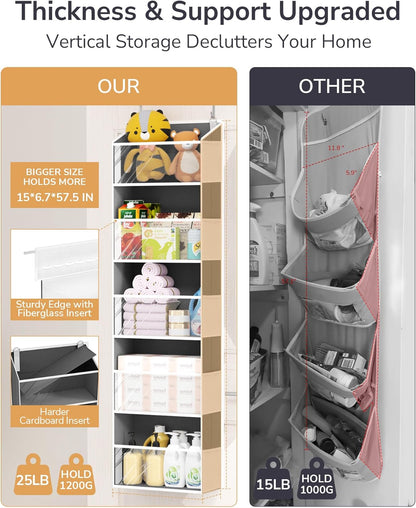 ULG Over the Door Organizer, 5-Tier Extra Large Hanging Storage with 10 Mesh Pockets, 100 lbs Capacity, Heavy Duty Door Organizer for Closet, Bedroom, Nursery Storage, Beige