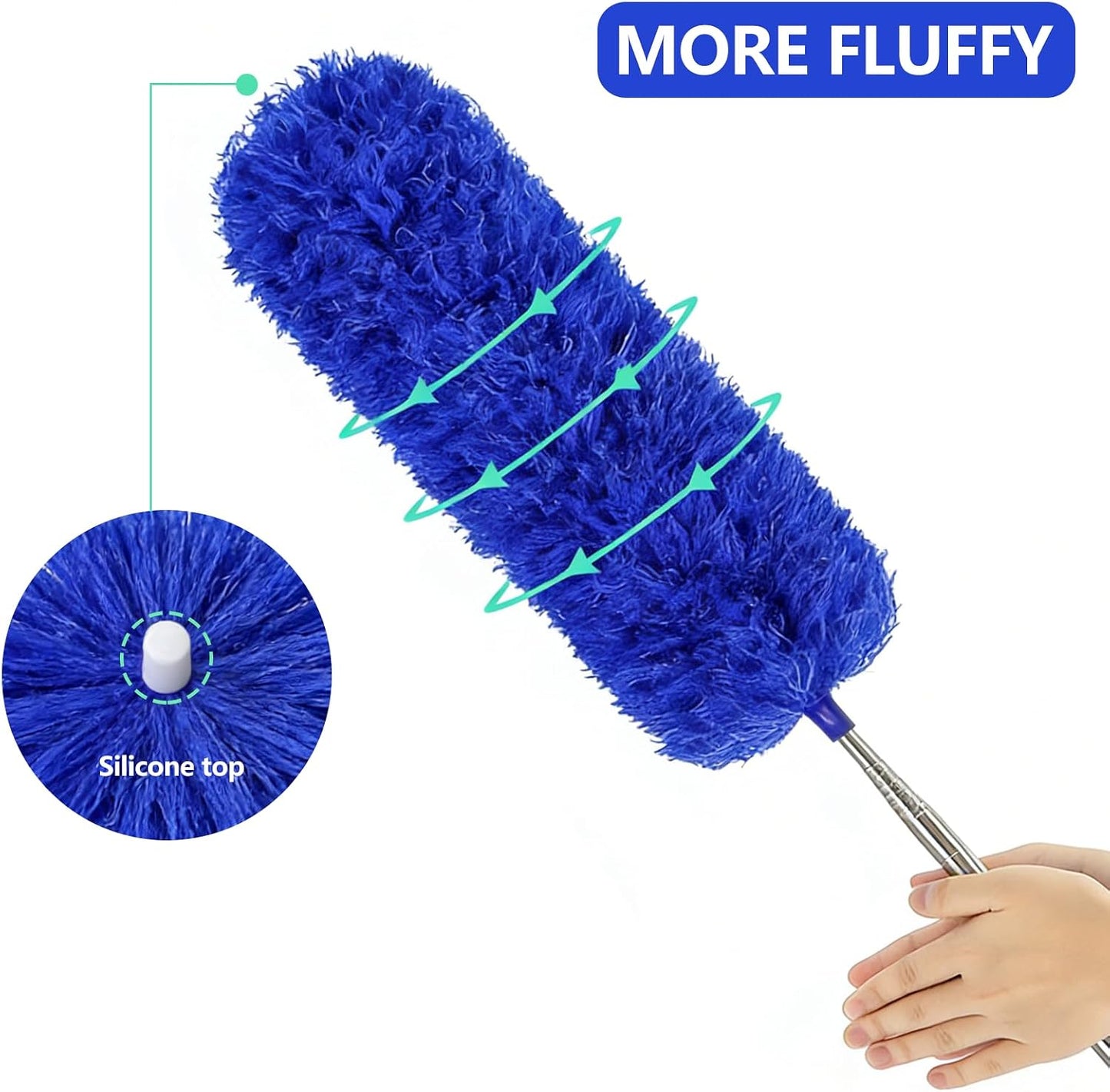 SetSail Extra-Long Dusters with Extension Pole 100-inch for Cleaning, Bendable Microfiber Head Washable Ceiling Fan Duster for High Ceilings, Furniture