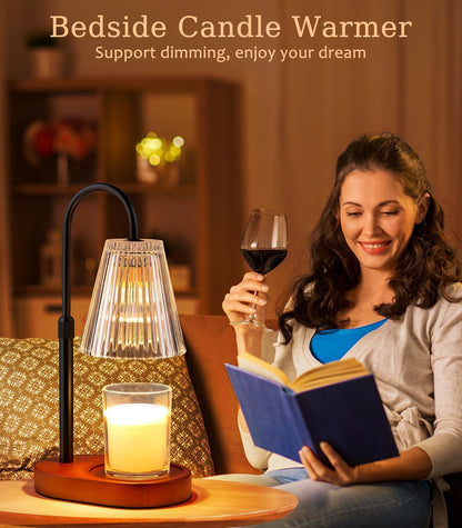Candle Warmer Lamp with Timer - Electric Candles Wax Warmers Glass Lamps for Jar Candles Burner Adjustable Height and Dimmable Light Modern No Flame Scented Candle Warming Lantern, Amber