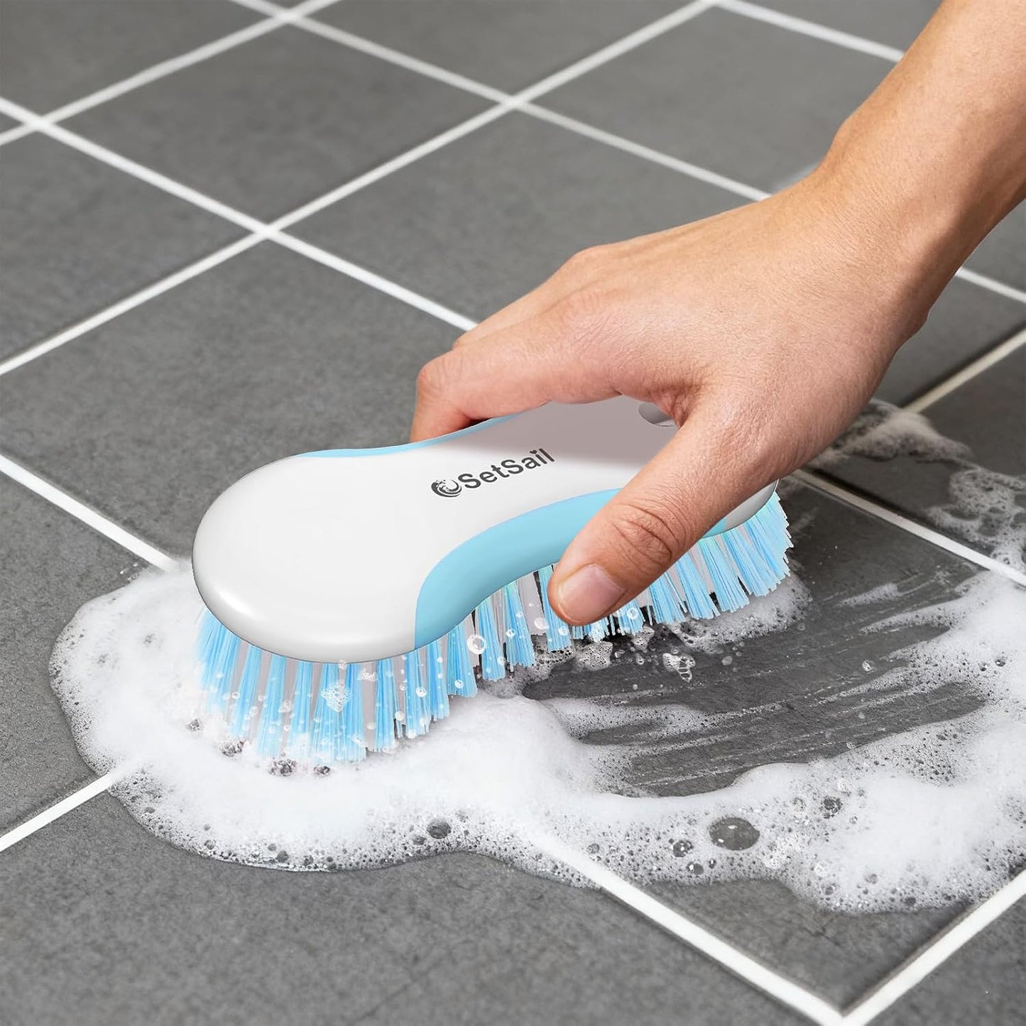 SetSail Multi-Purpose Scrub Brush of 2 Pack, Stiff Bristles Cleaning Brush with Non-Slip Grip Heavy Duty Scrub Brushes for Cleaning Bathroom Kitchen Tile Bathtub Sink, Grey