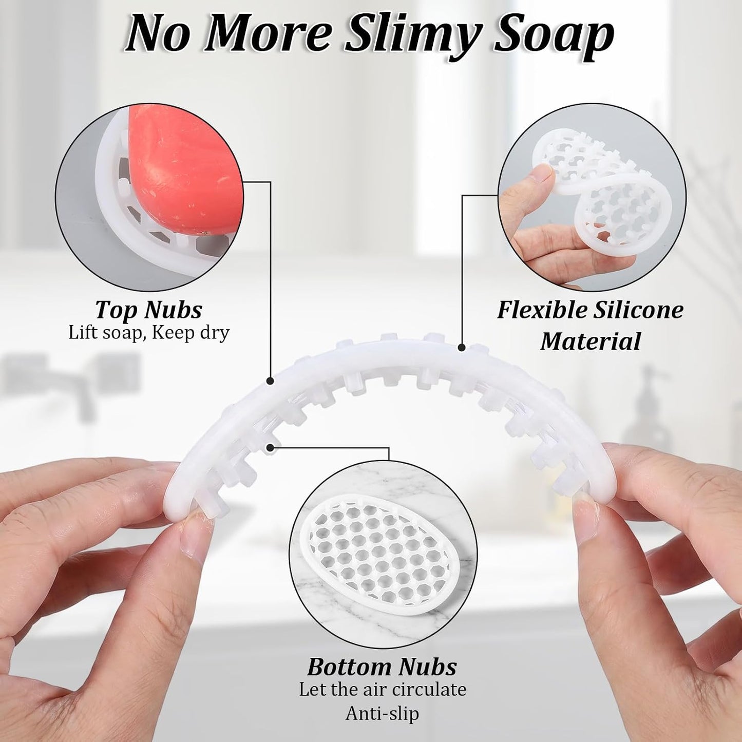 2 Pack Soap Dish for Shower, Non-Slip Silicone Bar Soap Holder Self-Draining Soaps Saver Pad Kitchen & Bathroom Accessories for Shower Niche/Shelf Bathtub