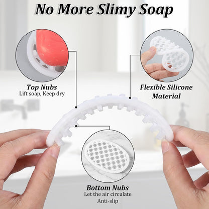 2 Pack Soap Dish for Shower, Non-Slip Silicone Bar Soap Holder Self-Draining Soaps Saver Pad Kitchen & Bathroom Accessories for Shower Niche/Shelf Bathtub