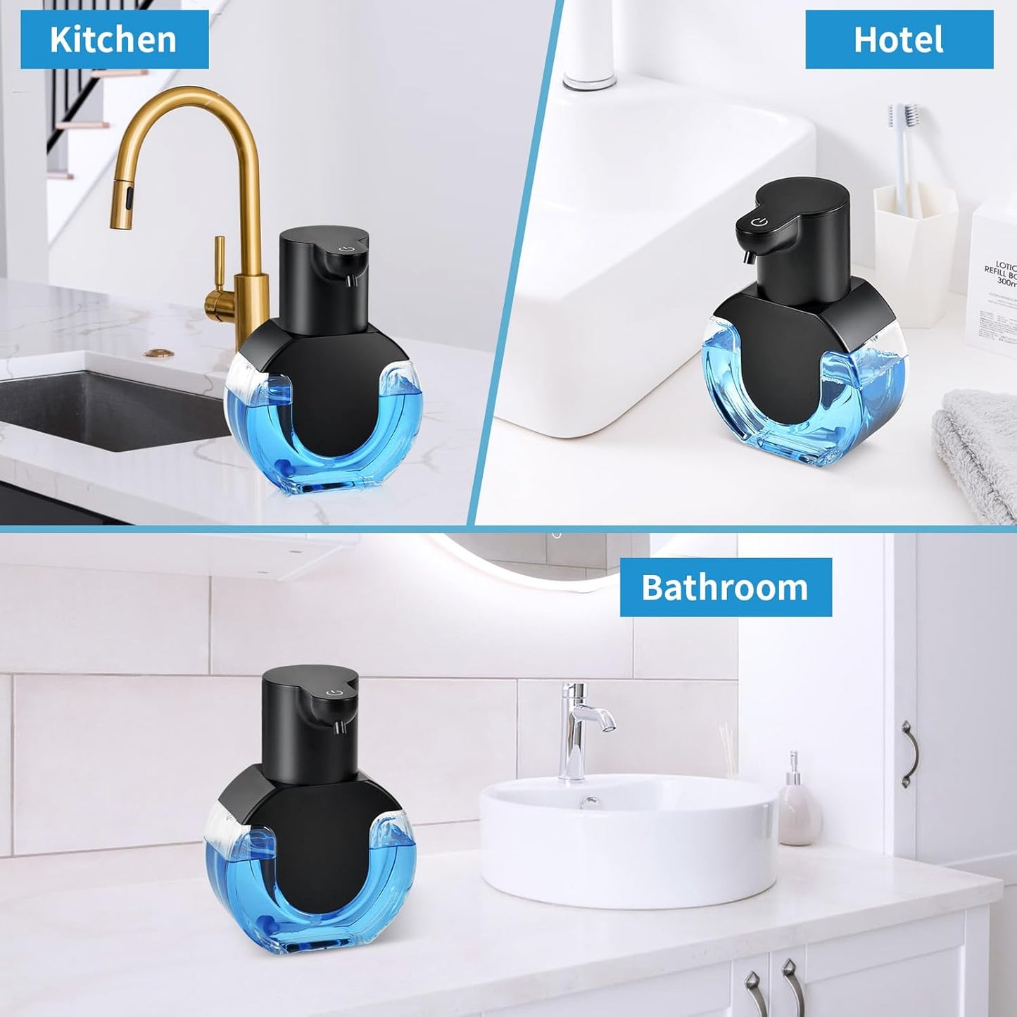 Automatic Foam Hand Soap Dispenser, Rechargeable Touchless Wall Mount Foaming Soap Dispenser, 15oz/420ml, 4 Adjustable Levels Infrared Sensor Electric Dispenser for Bathroom, Kitchen, Office - Black