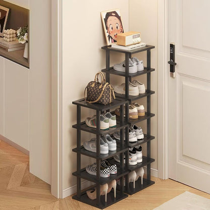 Vertical Shoe Rack - Tall Narrow Shoe Rack Organizer for Small Spaces,5 Tier Bamboo Shoen Shelf for Entryway,Closet,Corner,Doorway,Skinny Shoe Shelf Space Saving Shoe Storage,Free Stackable DIY