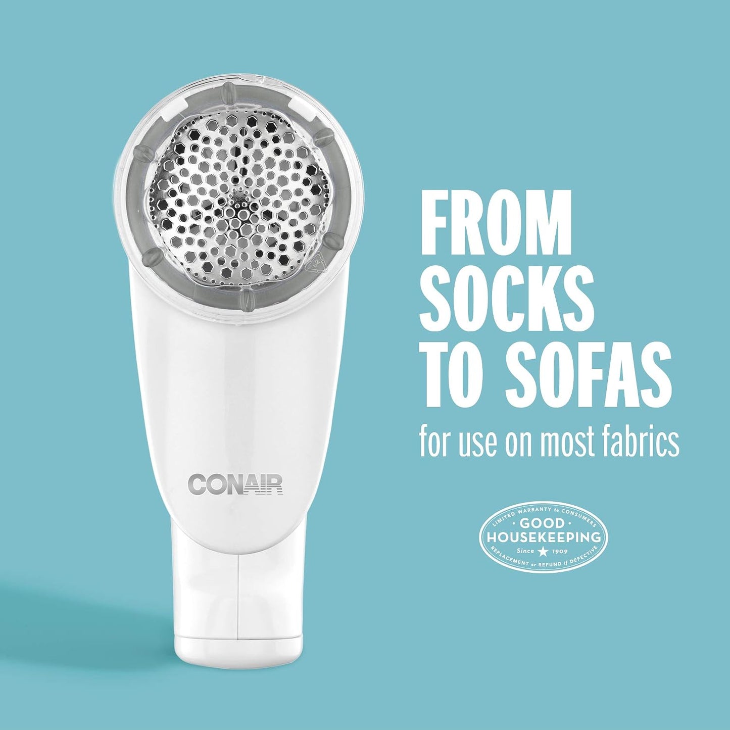 Conair Fabric Shaver and Lint Remover, Rechargeable Portable Clothes Shaver with 3 Settings, Fuzz Remover for Sweaters, Clothing, and Furniture, Large 2-Inch Shaving Head, White