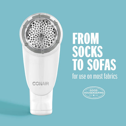 Conair Fabric Shaver and Lint Remover, Rechargeable Portable Clothes Shaver with 3 Settings, Fuzz Remover for Sweaters, Clothing, and Furniture, Large 2-Inch Shaving Head, White