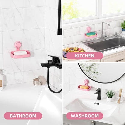 LEVERLOC Soap Dish Holder for Shower Suction Cup Wall Mounted Self Draining NO-Drilling Removable Bar Soap Sponge Holder for Bathroom Bathtub Kitchen Sink Waterproof Strong Vacuum Suction Adhesion