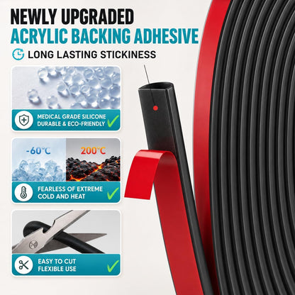 20FT Weather Stripping Door Seal - Self Adhesive Weather Insulation Strip Weatherstripping Silicone D Shaped Seal Strip Door Frame Gap Filler/Window Soundproofing