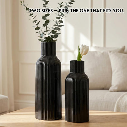 White Ceramic Flower Vases Set of 3, Modern Matte Vertical Ribbed, Nordic Minimalist Decor for Pampas, Dried & Fresh Flowers, Centerpiece for Living Room, Shelf, Entryway, Wedding,Office