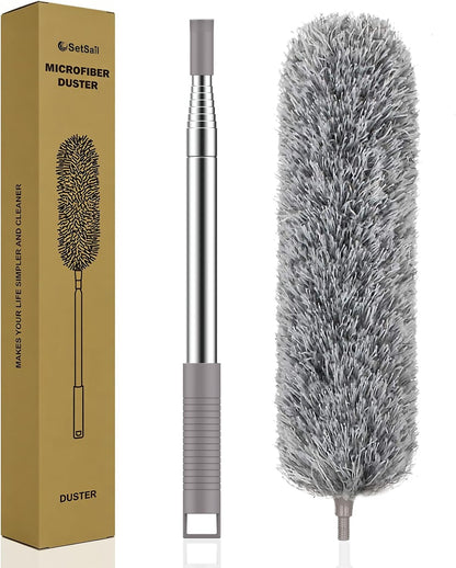 SetSail Extra-Long Dusters with Extension Pole 100-inch for Cleaning, Bendable Microfiber Head Washable Ceiling Fan Duster for High Ceilings, Furniture