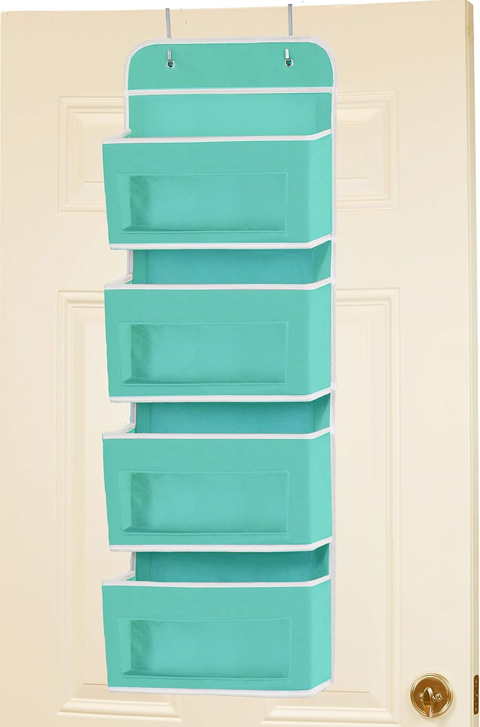Simple Houseware 6 Clear Window Pocket Over Closet Door Storage Hanging Organizer for Bedroom, Bathroom, Pantry, Beige