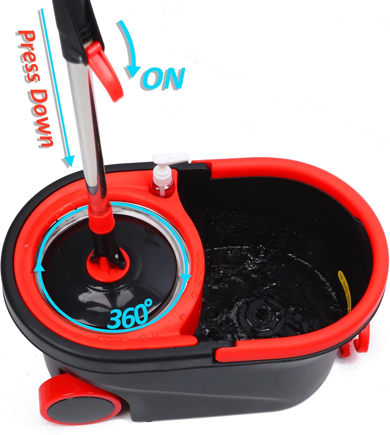Spin Mop and Bucket with Wringer Set, 360° Spinning Mop Bucket System with 3 Microfiber Mop Replacement Heads and 61" Stainless Steel Adjustable Handle for Floor Cleaning