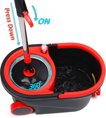Spin Mop and Bucket with Wringer Set, 360° Spinning Mop Bucket System with 3 Microfiber Mop Replacement Heads and 61" Stainless Steel Adjustable Handle for Floor Cleaning