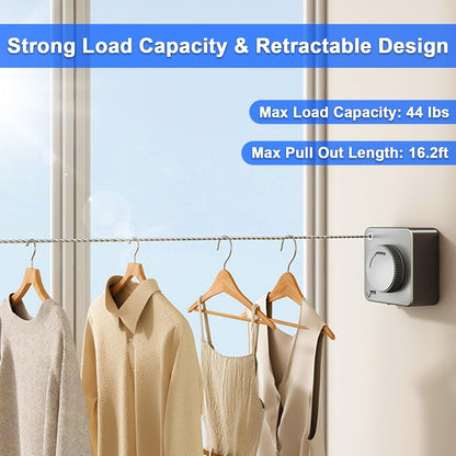 Retractable Clothesline Indoor & Outdoor, 16.2Ft Non-Sagging Stainless Steel Laundry Line with Wall Mounted Heavy Duty Design, Space-Saving Drying Rack for Bathroom, Balcony(1, White)