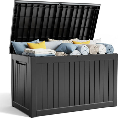 150 Gallon Waterproof Outdoor Storage Box,Resin Deck Box,Lockable Outside Storage Box Container for Patio Furniure,Garden,Tools (150 Gallon,Black)