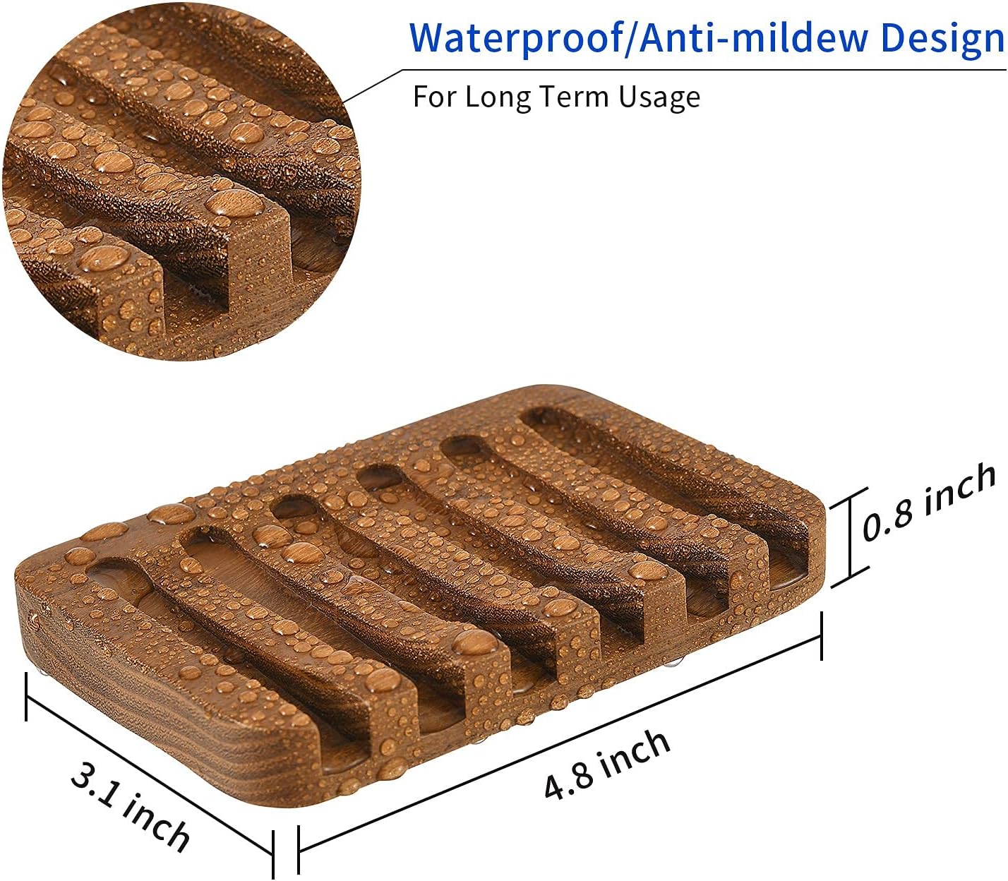 SUBEKYU Wooden Soap Dishes for Bathroom/Shower, Bar Soap Holder with Self Draining Tray, Natural Waterfall Drain Soap Saver, Teak (2P)