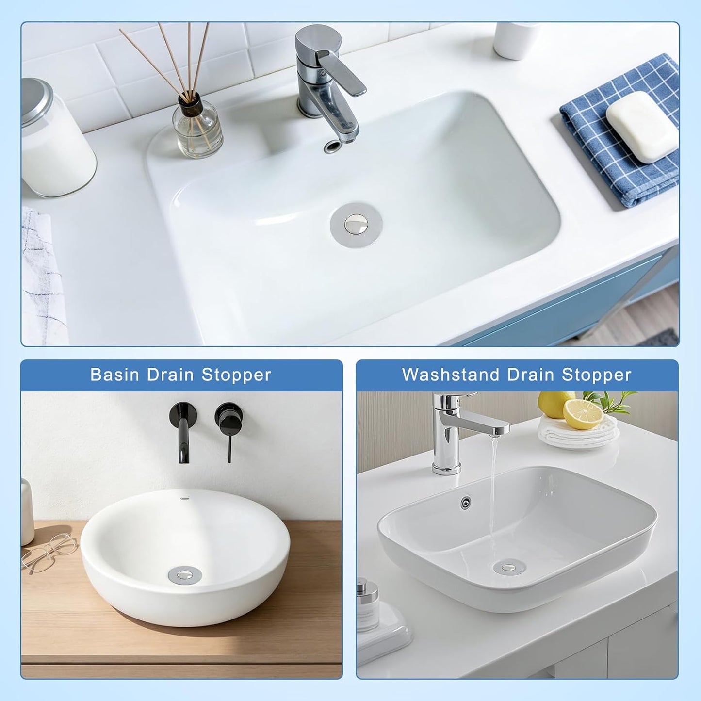 Upgraded 3 in 1 Bathroom Sink Drain Strainer, Universal Pop Up Stopper with Removable Stainless Steel Filter Basket Hair Catcher, Sink Plug for 1.1''~2.36'' Basin, Brushed Nickel Finish (1PC)