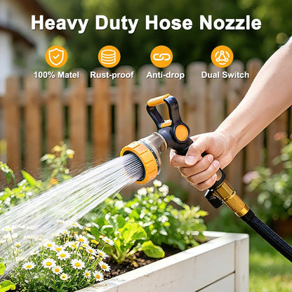 FANHAO Fireman-Style Garden Hose Nozzle, Heavy-Duty Metal Water Hose Sprayer with Lever Control & Thumb Control, 7 Spray Patterns, High-Pressure Water Nozzle for Lawn Watering, Car & Pet Washing