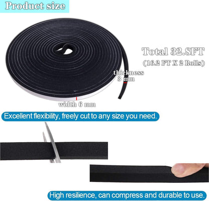 Thin Weather Stripping Foam Tape 2 Rolls (1/4 in x 1/8 in x 16.4 FT), Self Adhesive Door Seal Strip for Narrow Gaps, Window Insulation, Draft Stopper, Soundproof Foam Tape Total 32.8 FT