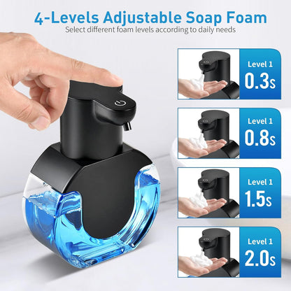Automatic Foam Hand Soap Dispenser, Rechargeable Touchless Wall Mount Foaming Soap Dispenser, 15oz/420ml, 4 Adjustable Levels Infrared Sensor Electric Dispenser for Bathroom, Kitchen, Office - Black